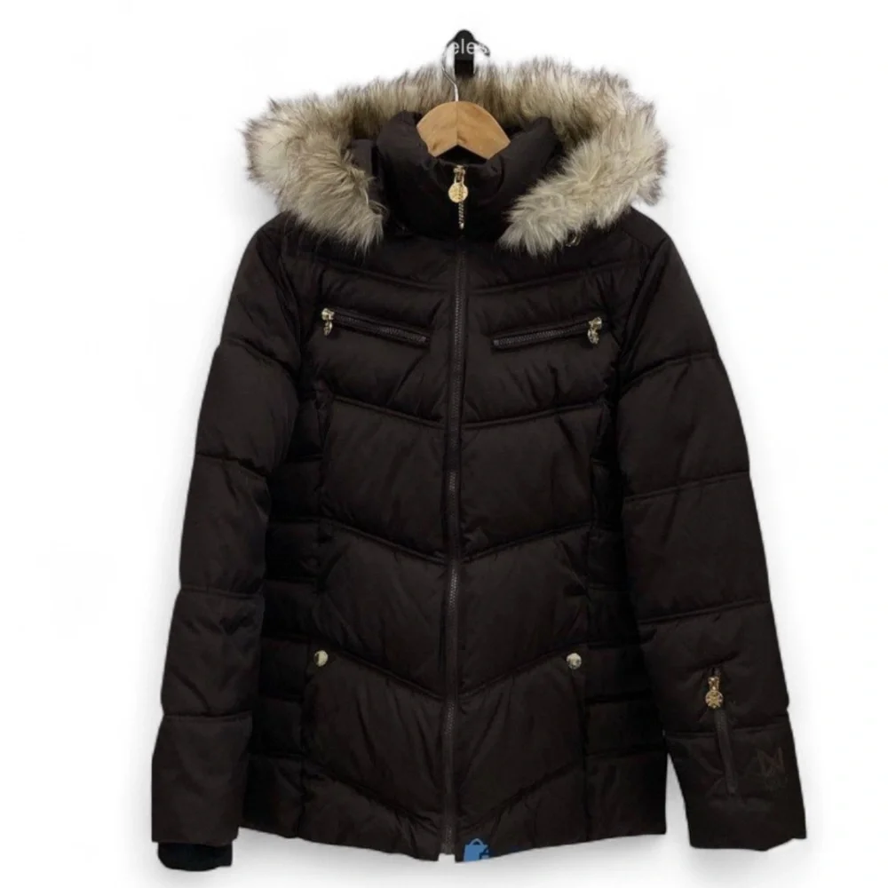 Nautica Brown Puffer Jacket with Faux Fur Hood